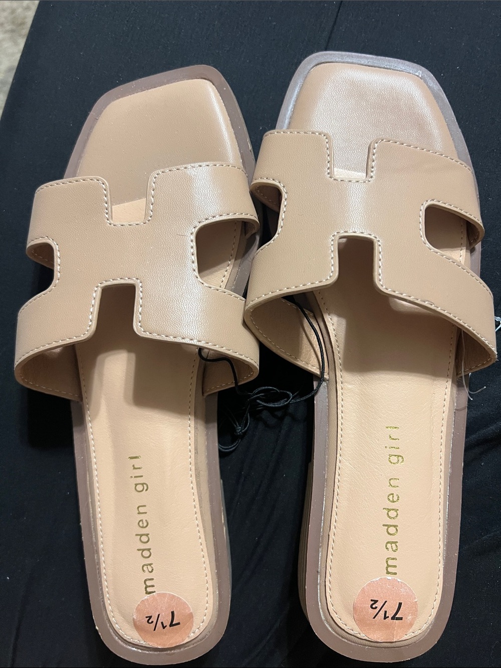 Madden Girl Beige Cutout Slide Sandals